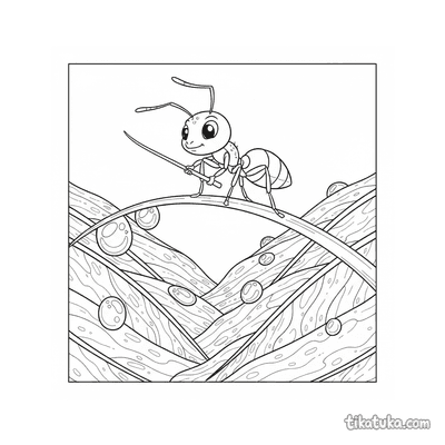 Ant on Dewdrop Tightrope