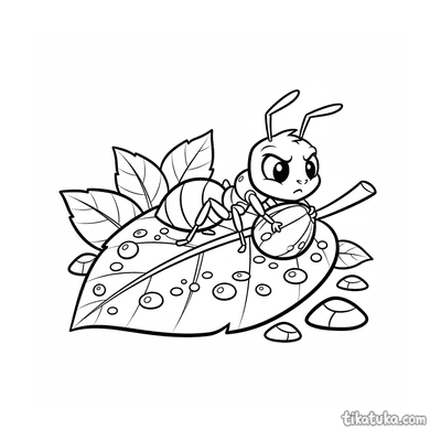 Ant Tugging a Seed Past Dewdrops