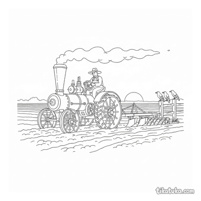 Antique Steam Tractor in a Field