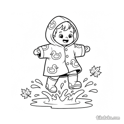 Toddler Jumping in Autumn Puddles