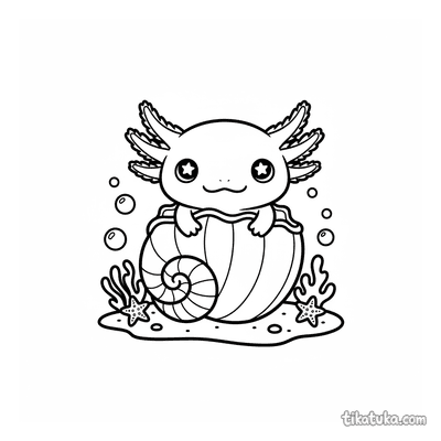 Axolotl Peeking from a Seashell