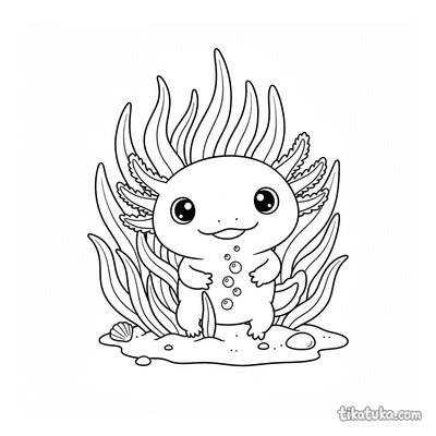 Axolotl Peeking from Seaweed