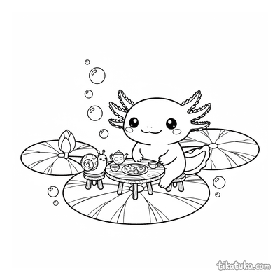 Axolotl Tea Party on a Lily Pad