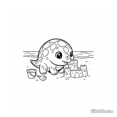 Baby Ankylosaurus and Sandcastle