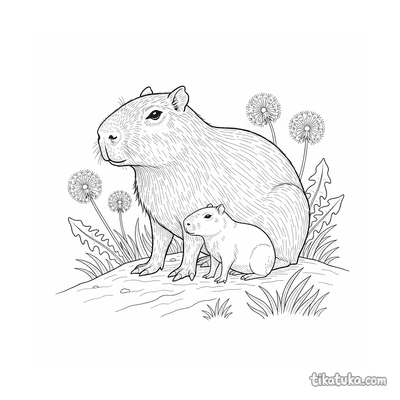 Capybara with Baby at Sunset