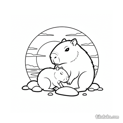 Sleeping Baby Capybara at Sunset