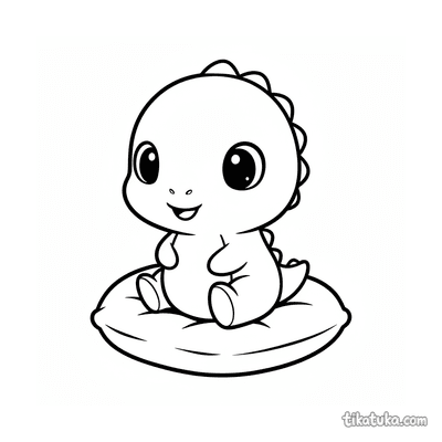 Baby Dinosaur Sitting on Pillow