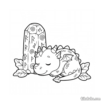 Baby Dragon Napping by Rune Stone