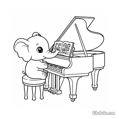 Baby Elephant at Concert Grand Piano