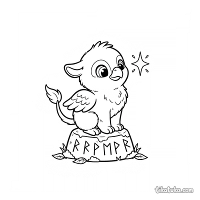 Baby Griffin Among Runed Monoliths