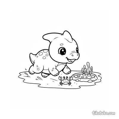 Baby Parasaurolophus Chasing a Crab