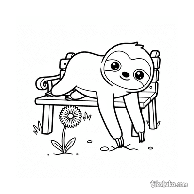 Baby Sloth Hanging on Park Bench
