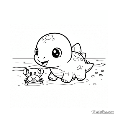 Baby Stegosaurus Chasing a Crab