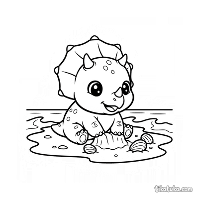 Baby Triceratops Digging for Clams