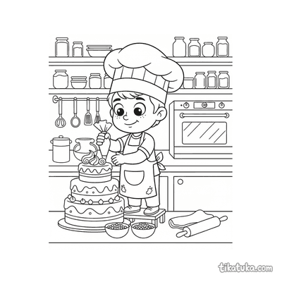 Baker Boy Decorating a Tiered Cake