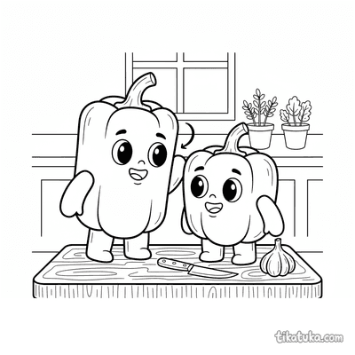 Bell Pepper Duet on Cutting Board