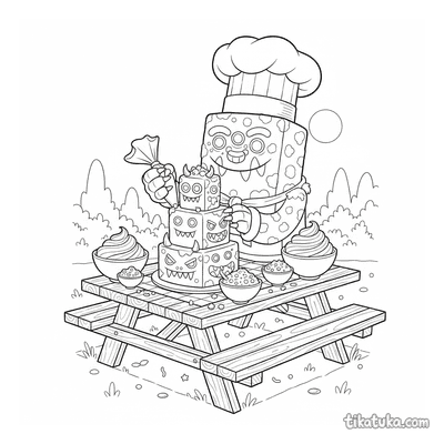 Blocky Monster Chef Decorating Cake