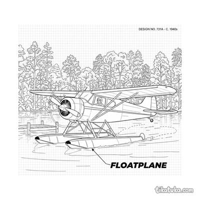 Seaplane on Lake Taxiing (Blueprint)