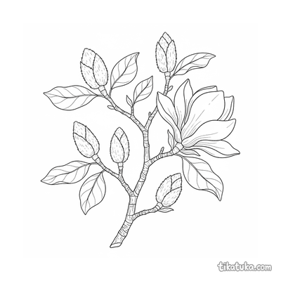 Botanical Magnolia Branch Bud Stage