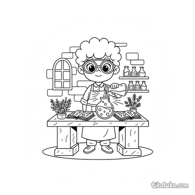 Boy Alchemist Mixing Glowing Potion
