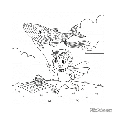 Boy Flying a Whale Kite