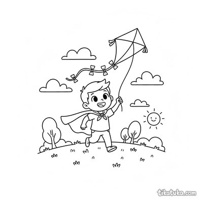 Boy Flying a Diamond Kite