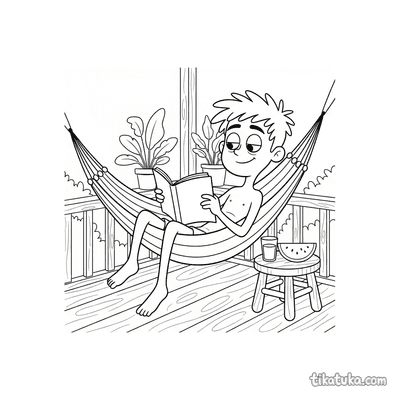 Boy Reading Comic in Hammock