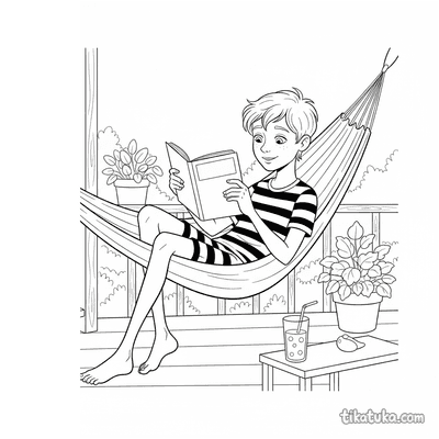 Boy Reading Comic in Veranda Hammock