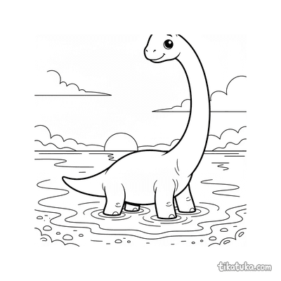 Brachiosaurus Wading at Sunset