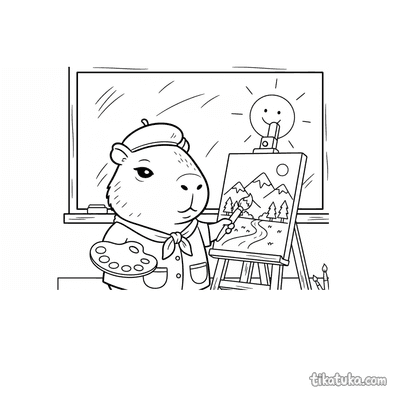 Capybara Artist Painting in Class