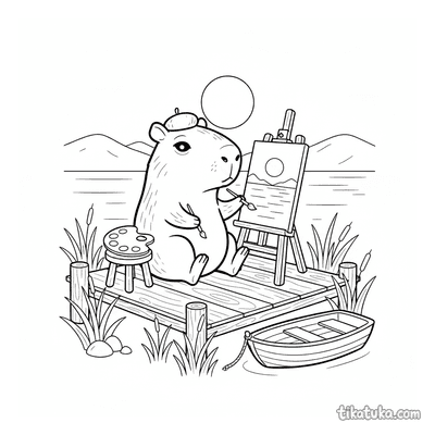 Capybara Artist Painting the Sunset