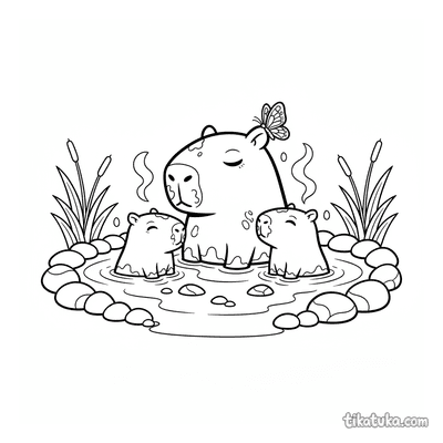 Capybara Family in a Warm Mud Bath