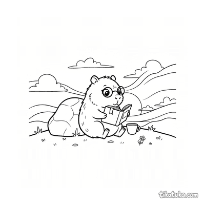 Capybara Reading a Book at Sunset