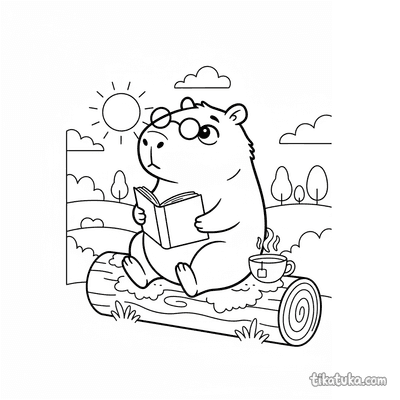 Capybara Reading a Book at Sunset