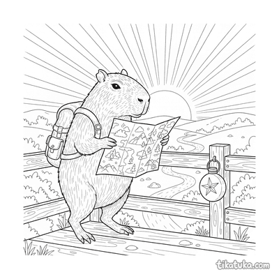 Capybara with Map at Sunset Lookout