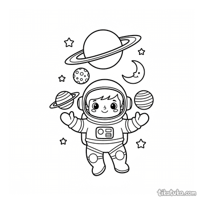 Astronaut Juggling Planets in Space
