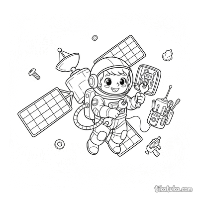 Astronaut Repairing a Satellite