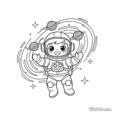 Astronaut Juggling Ringed Planets