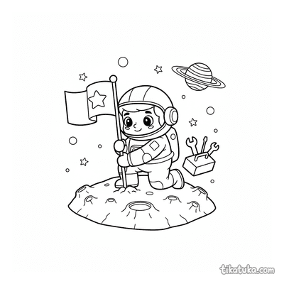 Astronaut Planting Flag on Asteroid