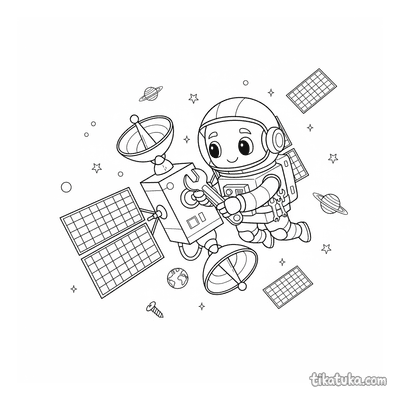 Astronaut Robot Fixing a Satellite