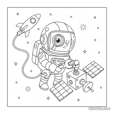 Astronaut Robot Fixing Satellite