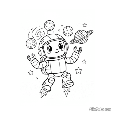 Astronaut Robot Juggling Moons