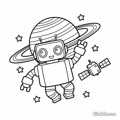 Astronaut Robot Near Ringed Planet