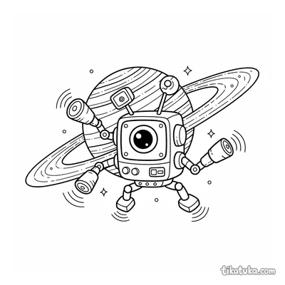 Robot Probe Near Ringed Planet