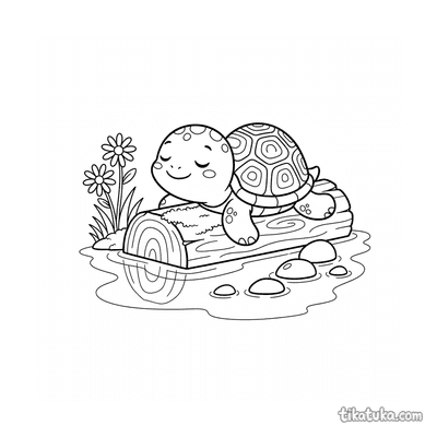 Turtle Sunbathing on a Stream Log