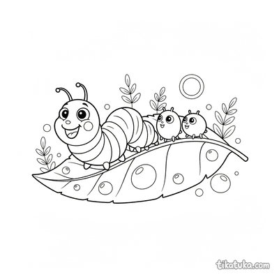 Caterpillar Parade on Dewy Leaf