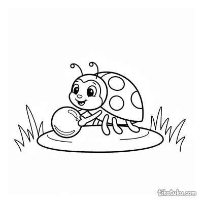 Cheerful Ladybug Rolling a Marble