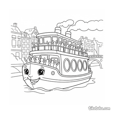Cheerful River Ferry with Passengers