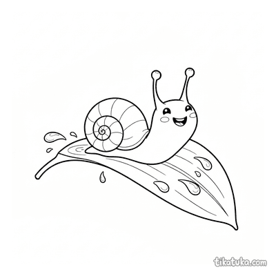 Cheerful Snail on a Rainy Leaf