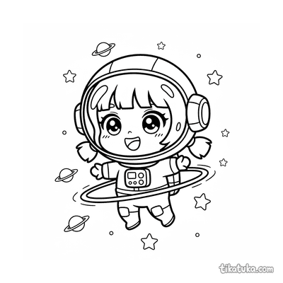 Chibi Astronaut Playing Space Hoop